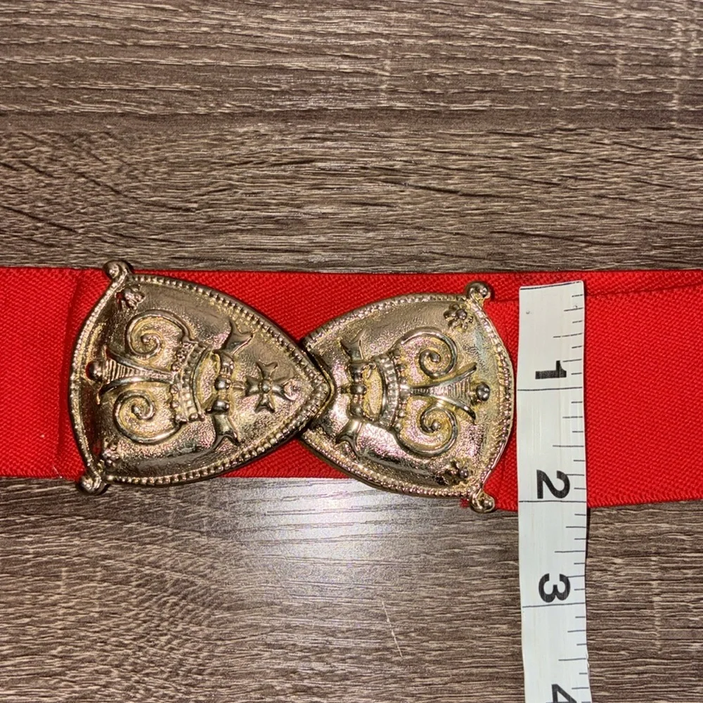 Vintage 80’s Elegant XS Red Belt with Gold Buckle